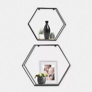 Hexagon Geometric Honey Comb Wall Decorative Shelves Floating Shelf Black Metal